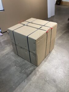 The box which contains the tortoise sculpture 